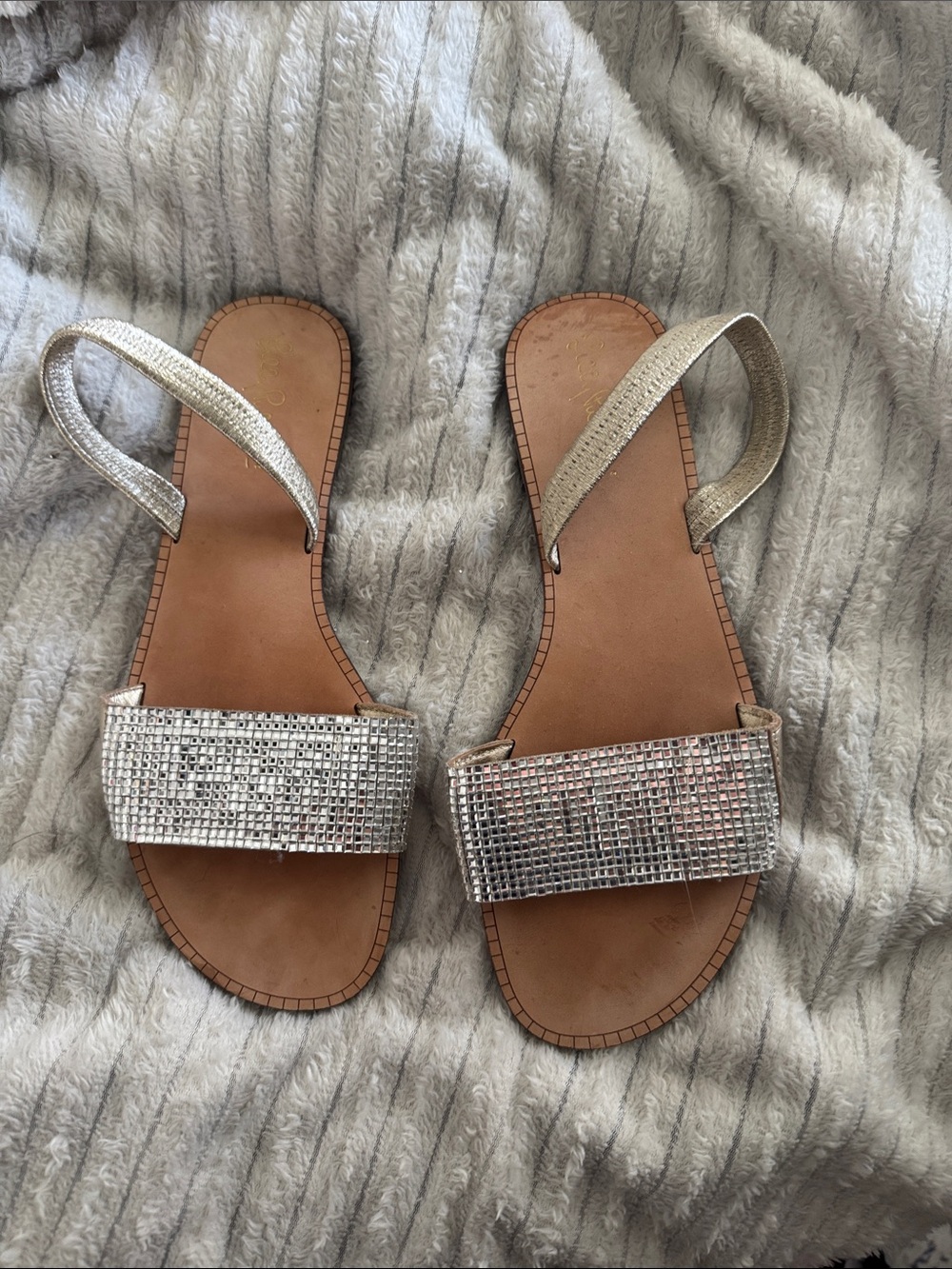 Women's gold and rhinestone Embellished Slide Sandals